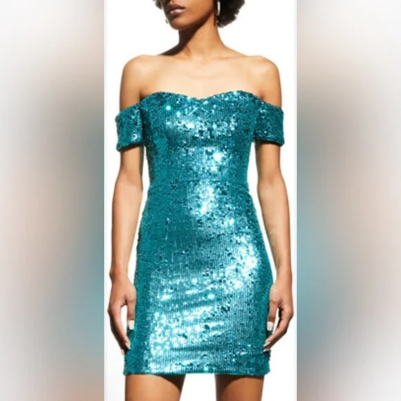 Dress The Population Black Label Sequin Off-The-Shoulder Mini Dress Sz M NWT Mini